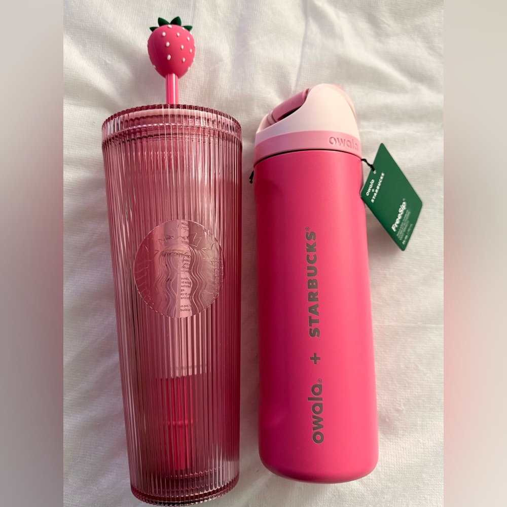 Owala + Starbucks Water Bottle and Starbucks Strawberry Cold Cup